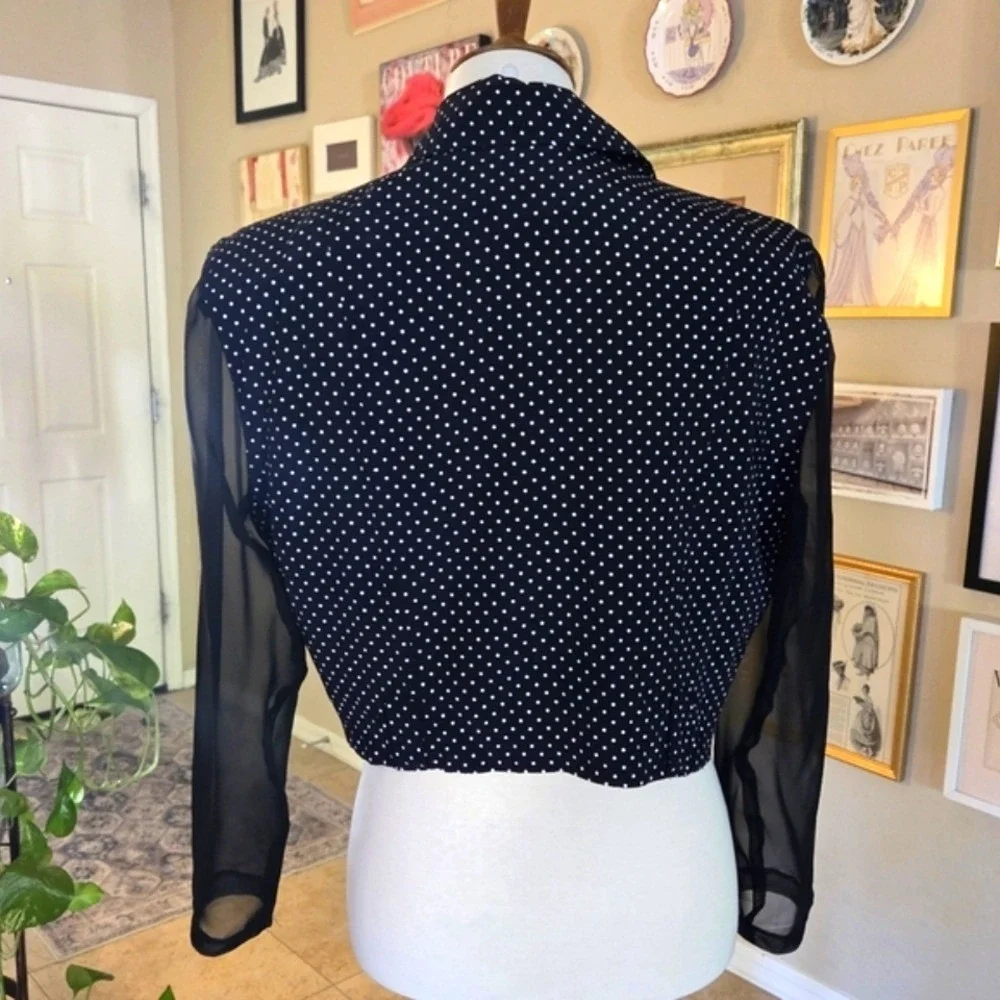 80s Black and‎ White Polka Dot Cropped Jacket High Waist Short Set